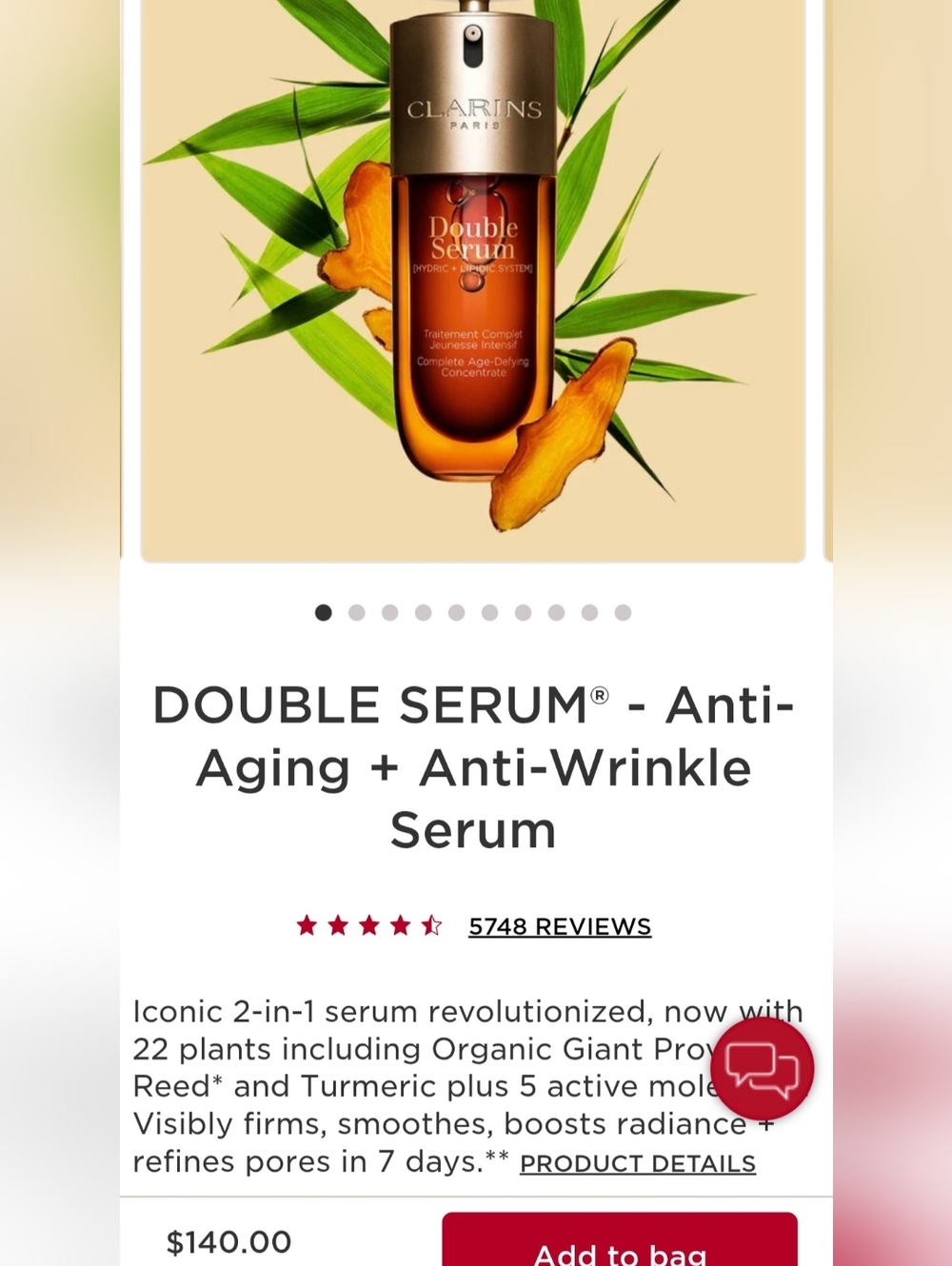 Clarins DOUBLE SERUM® - Anti-Aging + Anti-Wrinkle Serum 1.7 Oz